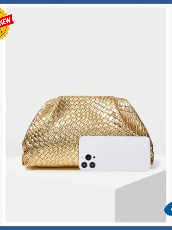 Women Woven Faux Leather Clutch Purse No Strap Evening Bag